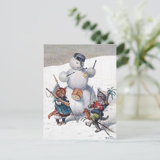 Arthur Thiele – 子猫と雪だるま ポストカード (スタンド正面)