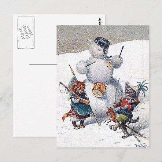 Arthur Thiele – 子猫と雪だるま ポストカード (正面/裏面)