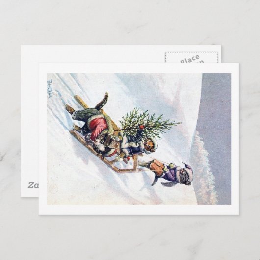 Arthur Thiele – 猫たちがクリスマスツリーを持ち帰る シーズンポストカード (正面/裏面)