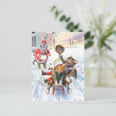 Arthur Thiele – 猫たちが下り坂の雪そりへ ポストカード (スタンド正面)