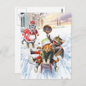 Arthur Thiele – 猫たちが下り坂の雪そりへ ポストカード (正面/裏面)