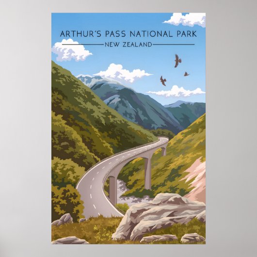 Arthurs Pass National Park New Zealand Travel ポスター (正面)