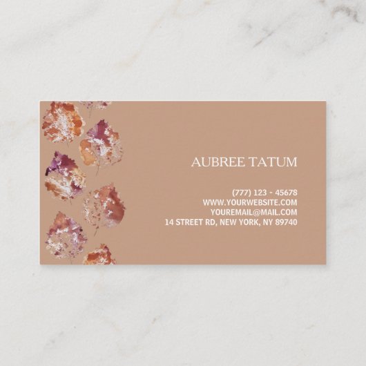 Artiatic Rustic Watercolor Falling Leaves Autumn 名刺 (裏面)