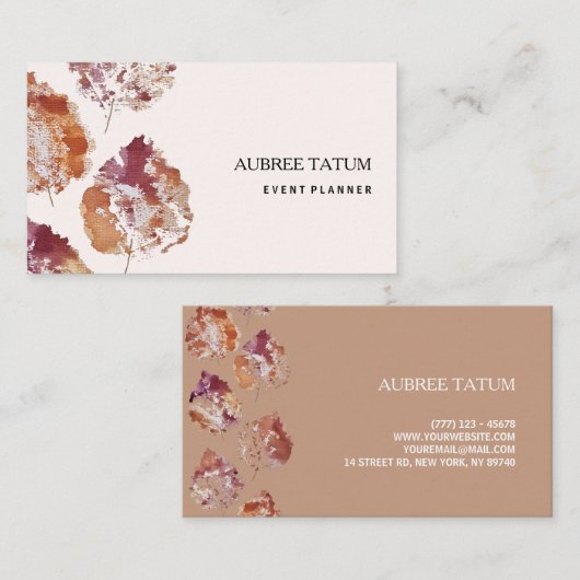 Artiatic Rustic Watercolor Falling Leaves Autumn 名刺 (正面/裏面)