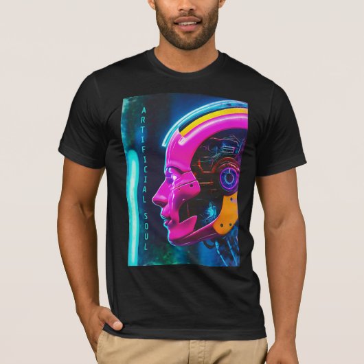 Artificial Soul Cyberpunk Android Face Tシャツ (正面)
