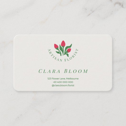 Artisan Florist Minimalist Botanical QR Code 名刺 (正面)