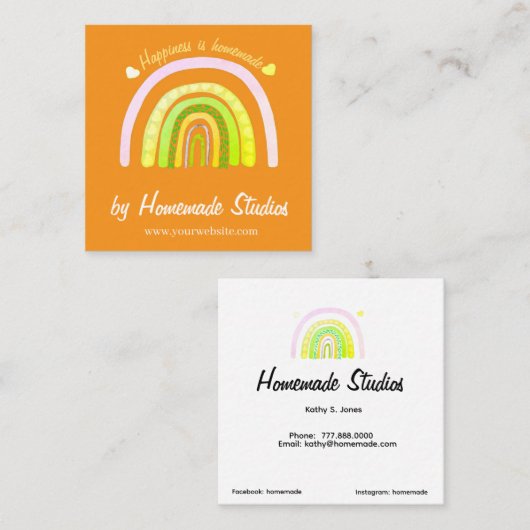 Artisan Rainbow 'Happiness is Homemade'  スクエア名刺 (正面/裏面)