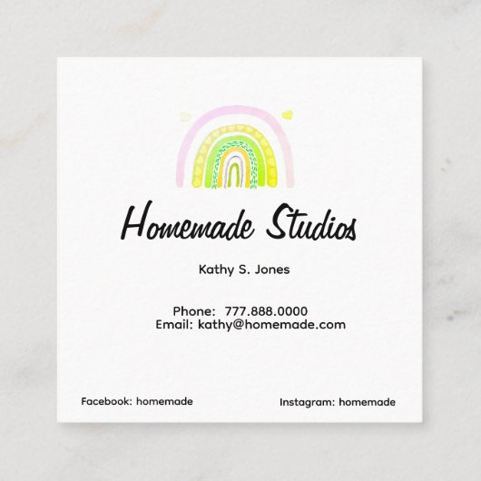 Artisan Rainbow 'Happiness is Homemade'  スクエア名刺 (裏面)