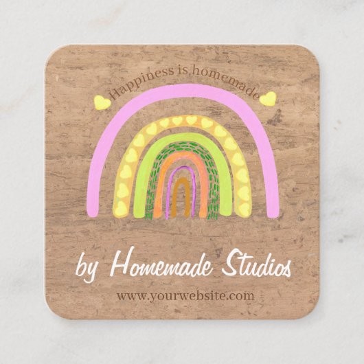 Artisan Woodgrain Hometown Rainbow 'Homemade'  スクエア名刺 (正面)