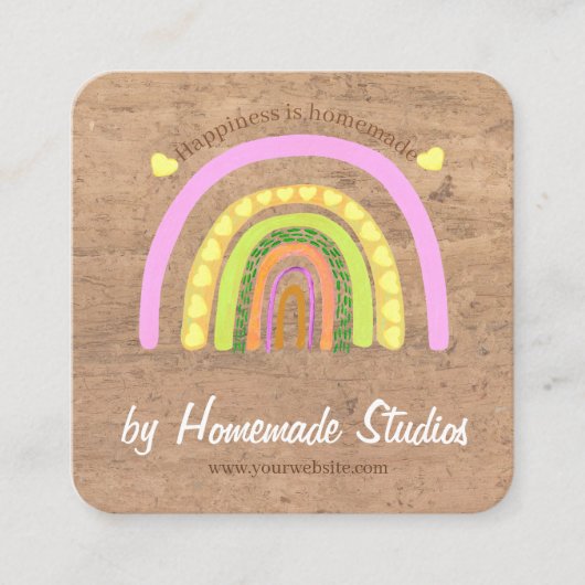 Artisan Woodgrain Hometown Rainbow 'Homemade'  スクエア名刺 (正面)