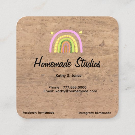 Artisan Woodgrain Hometown Rainbow 'Homemade'  スクエア名刺 (裏面)