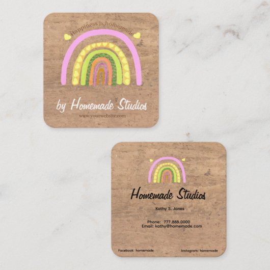 Artisan Woodgrain Hometown Rainbow 'Homemade'  スクエア名刺 (正面/裏面)
