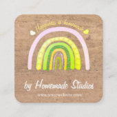 Artisan Woodgrain Rainbow 'Happiness is Homemade' スクエア名刺 (正面)