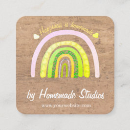 Artisan Woodgrain Rainbow 'Happiness is Homemade'  スクエア名刺