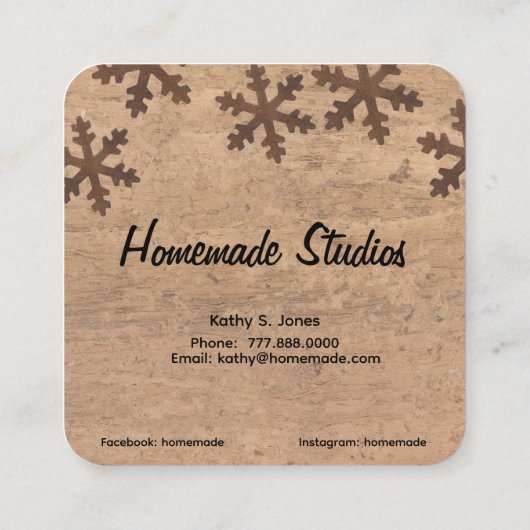 Artisan Woodgrain Rustic Snowflake 'Homemade'  スクエア名刺 (裏面)