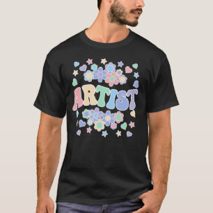 ARTIST-レトロGroovyヴィンテージ、花、ハート、星 Tシャツ