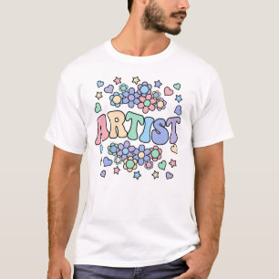 ARTIST-レトロGroovyヴィンテージ、花、ハート、星 Tシャツ