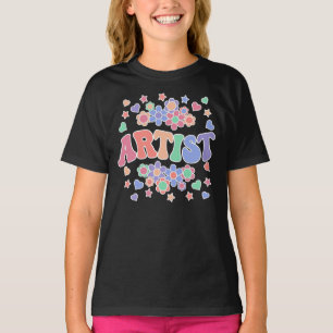 ARTIST-レトロGroovyヴィンテージ、花、ハート、星 Tシャツ