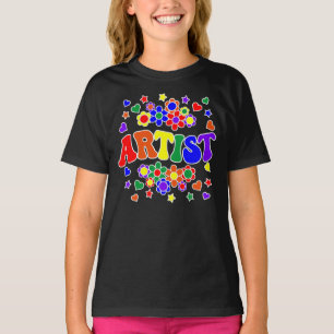ARTIST-レトロGroovyヴィンテージ、花、ハート、星 Tシャツ