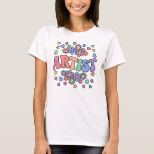ARTIST-レトロGroovyヴィンテージ、花、ハート、星 Tシャツ