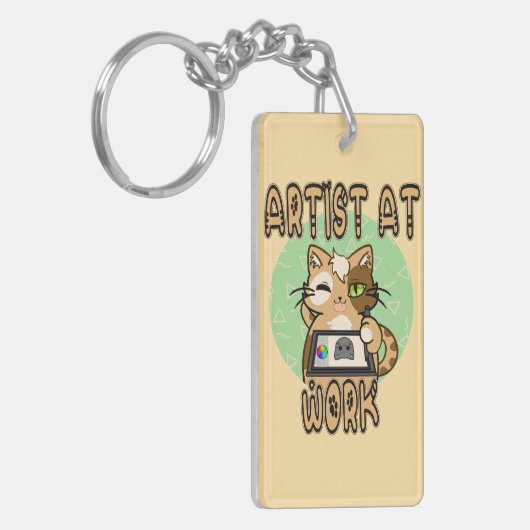 Artist at work cute cat design キーホルダー (正面左)