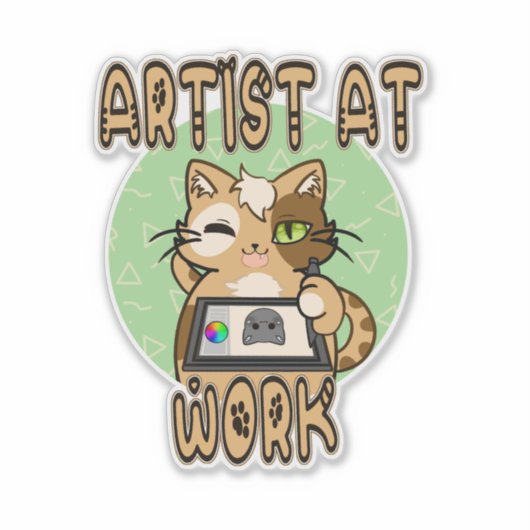 Artist at work cute cat design シール (正面)