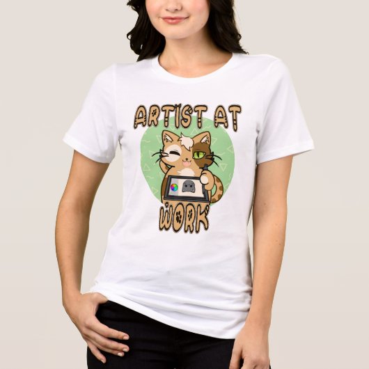Artist at work cute cat design トライブレンドTシャツ (正面)