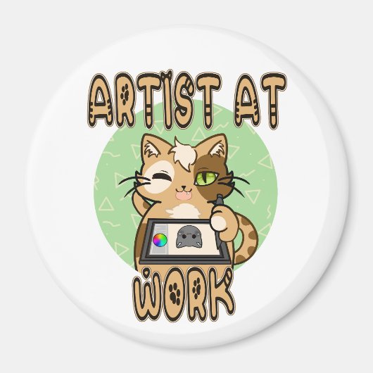 Artist at work cute cat design マグネット (正面)