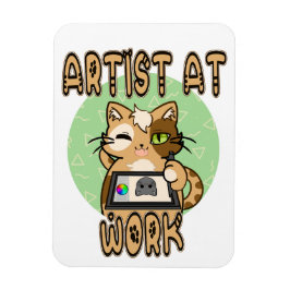 Artist at work cute cat design マグネット