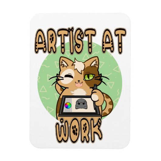 Artist at work cute cat design マグネット (縦)