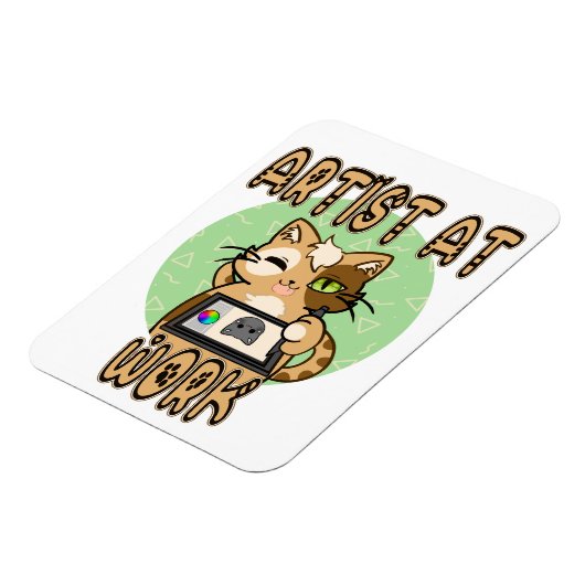 Artist at work cute cat design マグネット (左側)