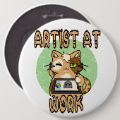Artist at work cute cat design 缶バッジ (正面&裏面)