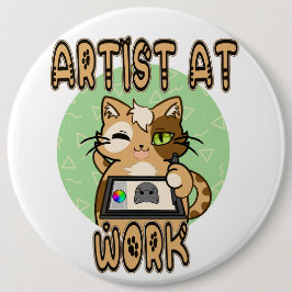 Artist at work cute cat design 缶バッジ