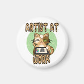 Artist at work cute cat design magnet マグネット (正面)