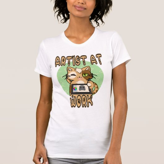 Artist at work cute cat design tシャツ (正面)