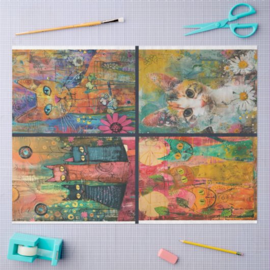 Artist Catをテーマにしたジャンクジャーナルの背景3 薄葉紙 (クラフト)