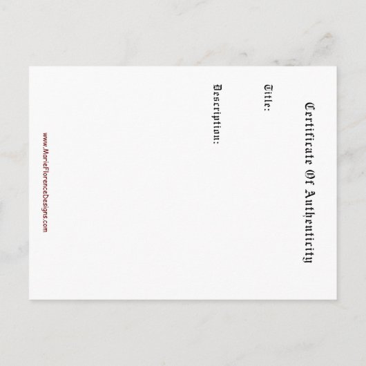 Artist Certificate Of Authenticity Template ポストカード (裏面)