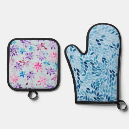 Artist Mix: Blue Petals & Colorful Watercolor 鍋つかみ&鍋敷きセット
