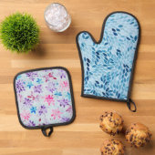 Artist Mix: Blue Petals & Colorful Watercolor 鍋つかみ&鍋敷きセット (トップダウン)