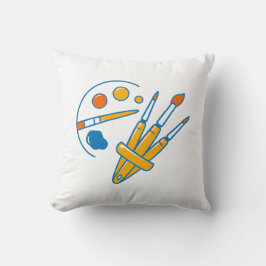 Artist Paint Palette and Brushes クッション