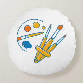 Artist Paint Palette and Brushes ラウンドクッション