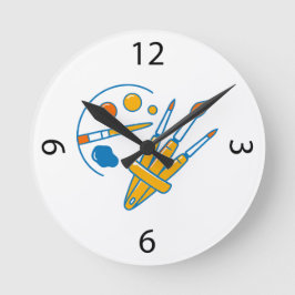 Artist Paint Palette and Brushes ラウンド壁時計