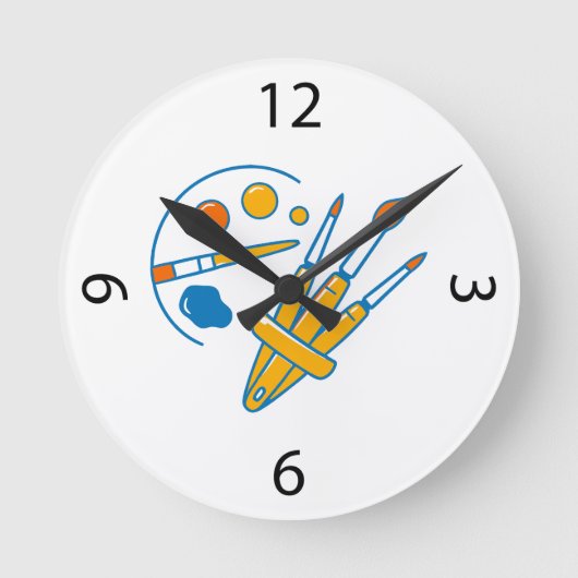 Artist Paint Palette and Brushes ラウンド壁時計 (正面)