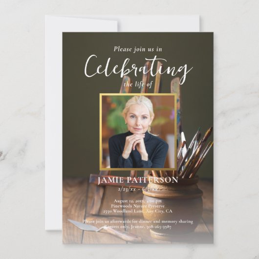 Artist, Painter, Celebration of Life Funeral Photo 招待状 (正面)