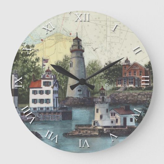 Artist Series Clock - The Guiding Lights of Ohio ラージ壁時計 (正面)