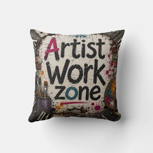 Artist Work Zone Creative Studio Gift for Artists クッション (裏面)