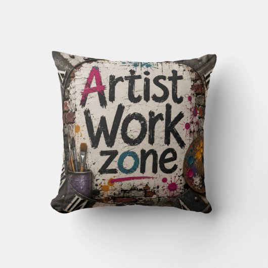 Artist Work Zone Creative Studio Gift for Artists クッション (正面)