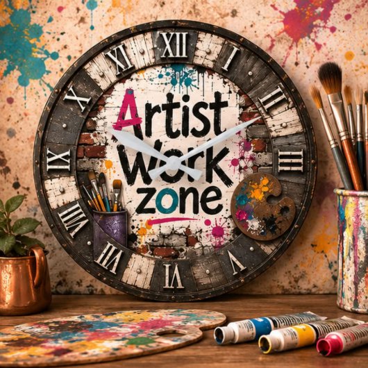 Artist Work Zone Creative Studio Gift for Artists ラージ壁時計