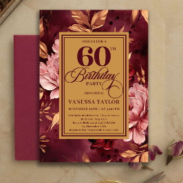 Artistic 60th Birthday Burgundy Blush Bohemian 招待状