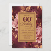 Artistic 60th Birthday Burgundy Blush Bohemian  招待状 (正面)